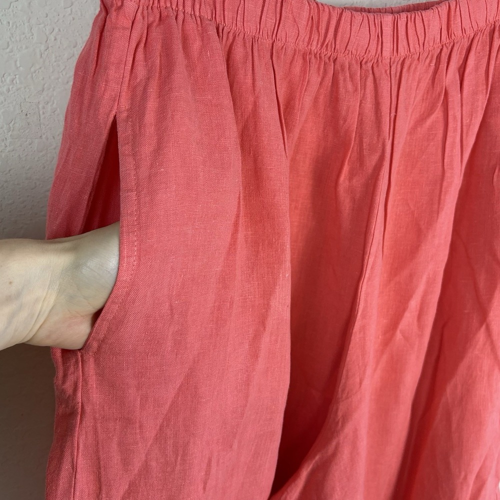 Bryn Walker XL Casbah Pants 100% Linen Cropped Wide Leg Pockets Grapefruit - Picture 6 of 7